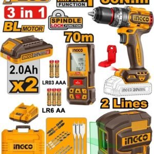 Ingco COSLI251001E Akumulatorski set vibraciona bušilica + zeleni linijski laser + laserski daljinomer