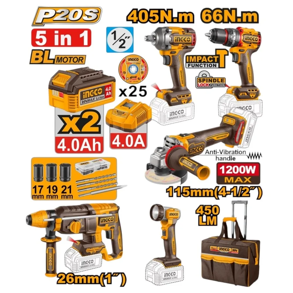 Akumulatorski set alata 5/1 CKLI20595E SUPER INGCO