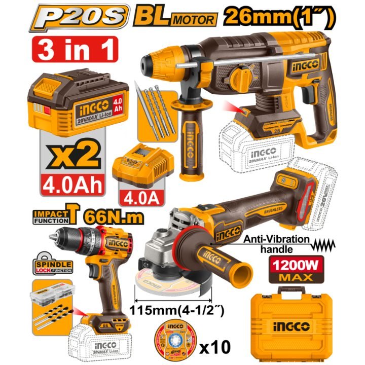 NETO CKLI202598E AKU SET (HAMER 26MM+BUŠ 66NM+BRUSIL) SUPER INGCO